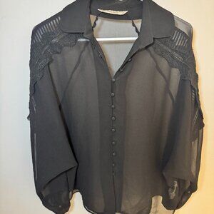 ZARA black Blouse Button Down Lace